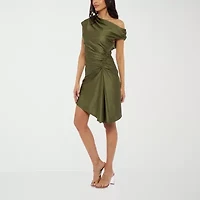 Premier Amour One Shoulder Womens Short Sleeve Fit + Flare Dress
