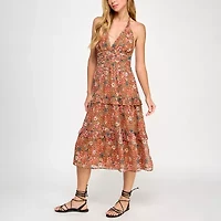 City Triangle Womens Animal Midi Juniors Fit + Flare Dress