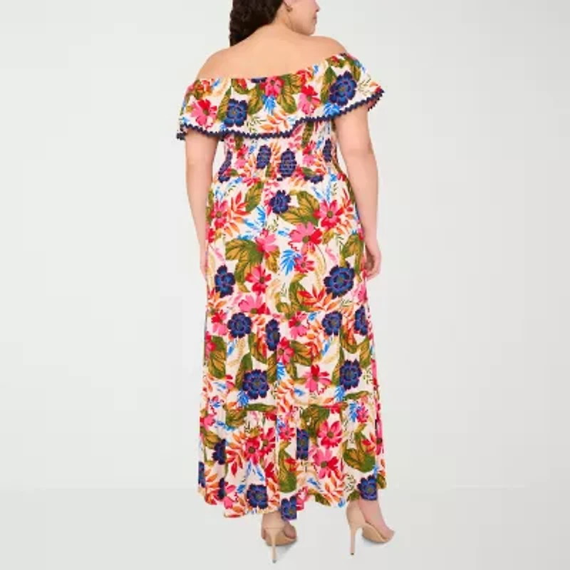 Sam And Jess Womens Off The Shoulder Short Sleeve Floral Maxi Dress Plus