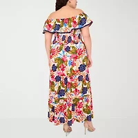 Sam And Jess Womens Off The Shoulder Short Sleeve Floral Maxi Dress Plus