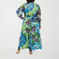 London Times Womens Long Sleeve Floral Maxi Dress Plus