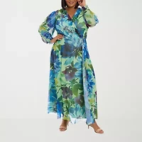 London Times Womens Long Sleeve Floral Maxi Dress Plus