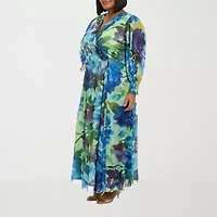 London Times Womens Long Sleeve Floral Maxi Dress Plus