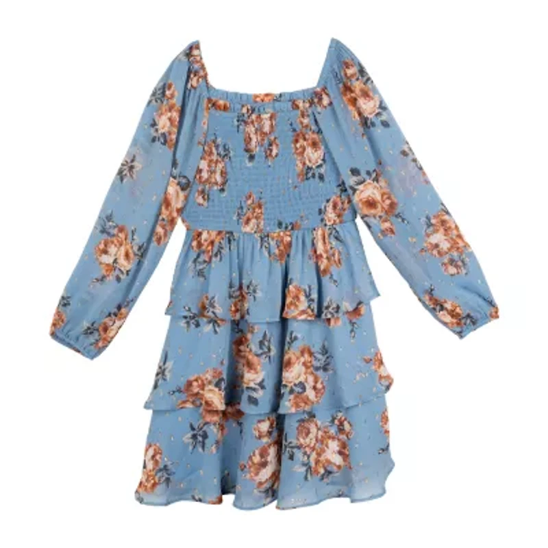 Rare Editions Big Kid Girls Long Sleeve Puffed A-Line Dress