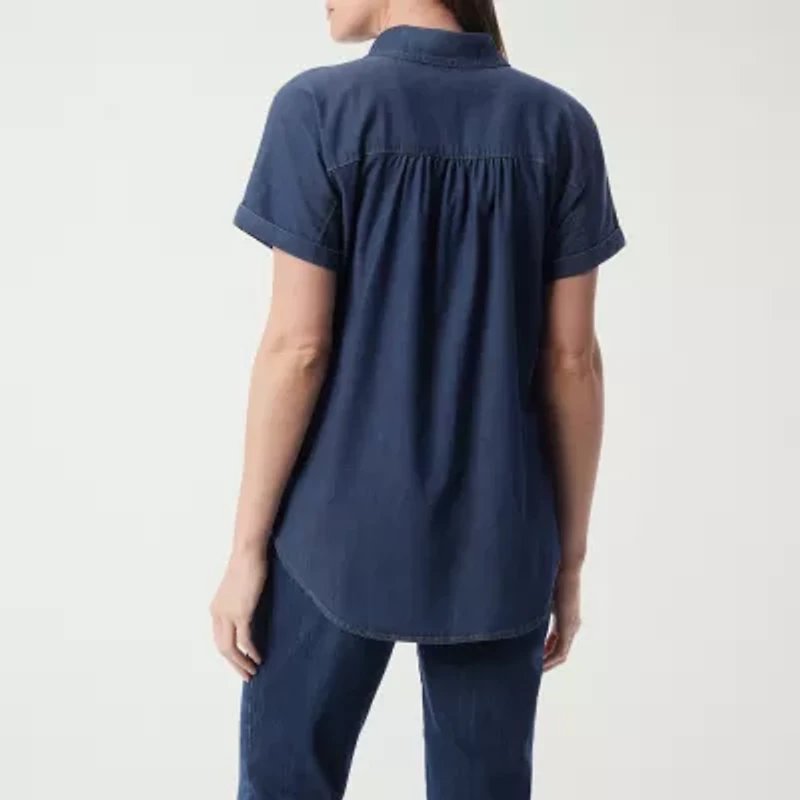 Gloria Vanderbilt Womens Short Sleeve Regular Fit Button-Down Shirt