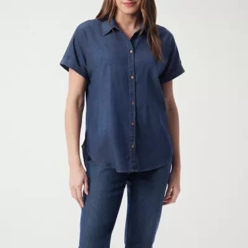 Gloria Vanderbilt Womens Short Sleeve Regular Fit Button-Down Shirt