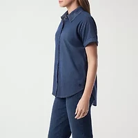 Gloria Vanderbilt Womens Short Sleeve Regular Fit Button-Down Shirt