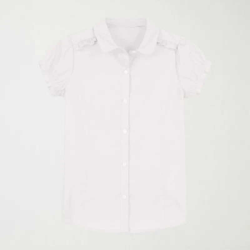 IZOD Little & Big Kid Girls Short Sleeve Regular Fit Stretch Fabric Button-Down Shirt