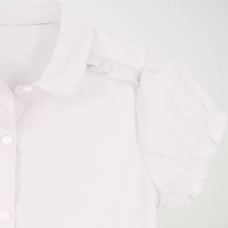 IZOD Little & Big Kid Girls Short Sleeve Regular Fit Stretch Fabric Button-Down Shirt