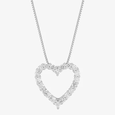 Womens 1/2 CT. T.W. Natural White Diamond 10K White Gold Heart 18 Inch Pendant Necklace