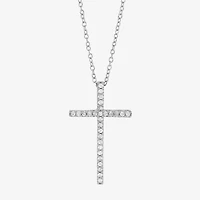 Cross Womens 1/4 CT. T.W. Natural White Diamond Sterling Silver Cross 18 Inch Pendant Necklace