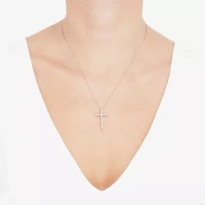 Cross Womens 1/4 CT. T.W. Natural White Diamond Sterling Silver Cross 18 Inch Pendant Necklace