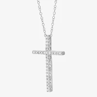 Cross Womens 1/4 CT. T.W. Natural White Diamond Sterling Silver Cross 18 Inch Pendant Necklace