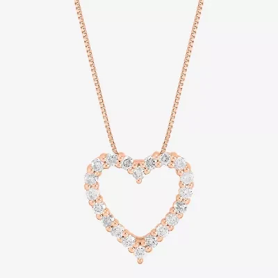 Womens 1/2 CT. T.W. Natural White Diamond 10K Rose Gold Heart 18 Inch Pendant Necklace
