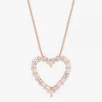 Womens 1/2 CT. T.W. Natural White Diamond 10K Rose Gold Heart 18 Inch Pendant Necklace