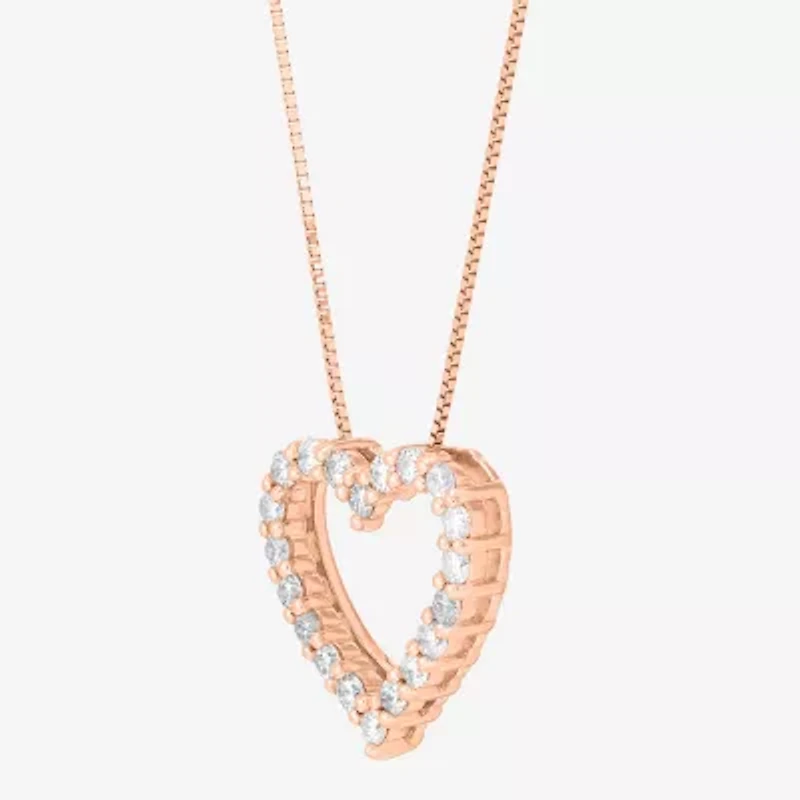 Womens 1/2 CT. T.W. Natural White Diamond 10K Rose Gold Heart 18 Inch Pendant Necklace