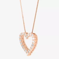 Womens 1/2 CT. T.W. Natural White Diamond 10K Rose Gold Heart 18 Inch Pendant Necklace