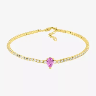 Limited Quantities! Womens Lab Created Pink Sapphire 14K Gold Over Silver Tennis Bracelet