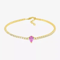 Limited Quantities! Womens Lab Created Pink Sapphire 14K Gold Over Silver Tennis Bracelet