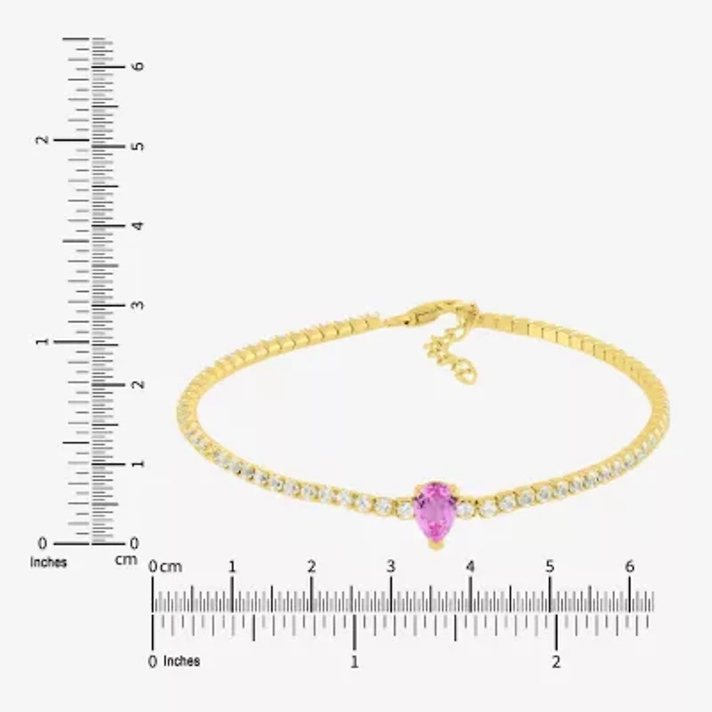 Limited Quantities! Womens Lab Created Pink Sapphire 14K Gold Over Silver Tennis Bracelet