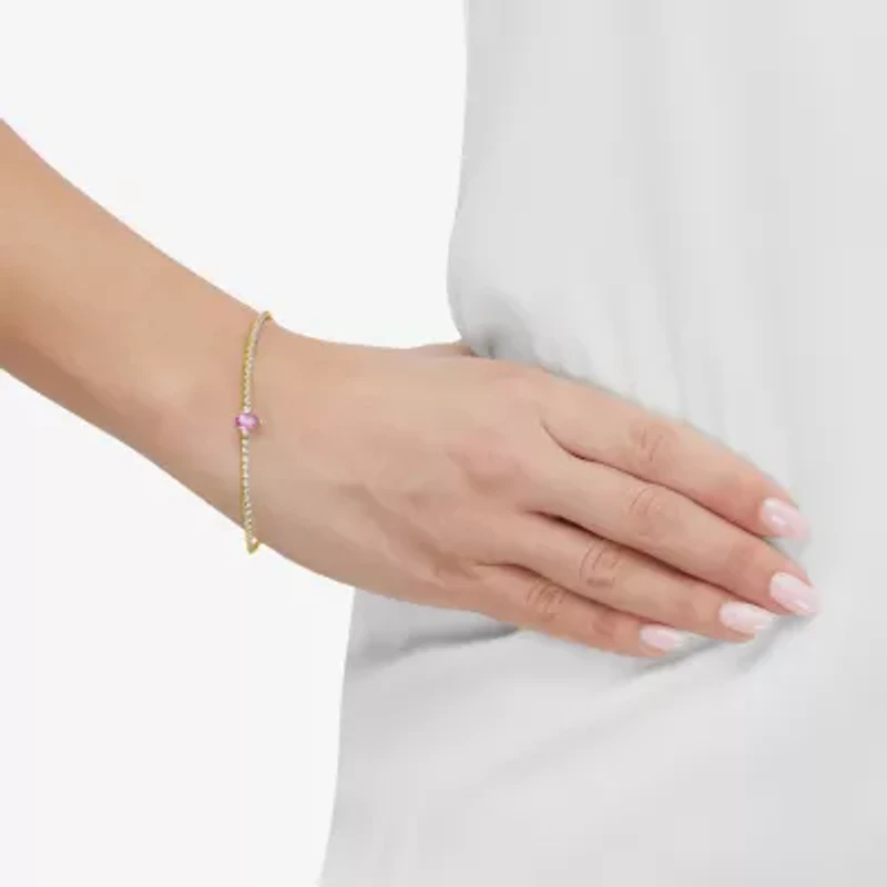 Limited Quantities! Womens Lab Created Pink Sapphire 14K Gold Over Silver Tennis Bracelet