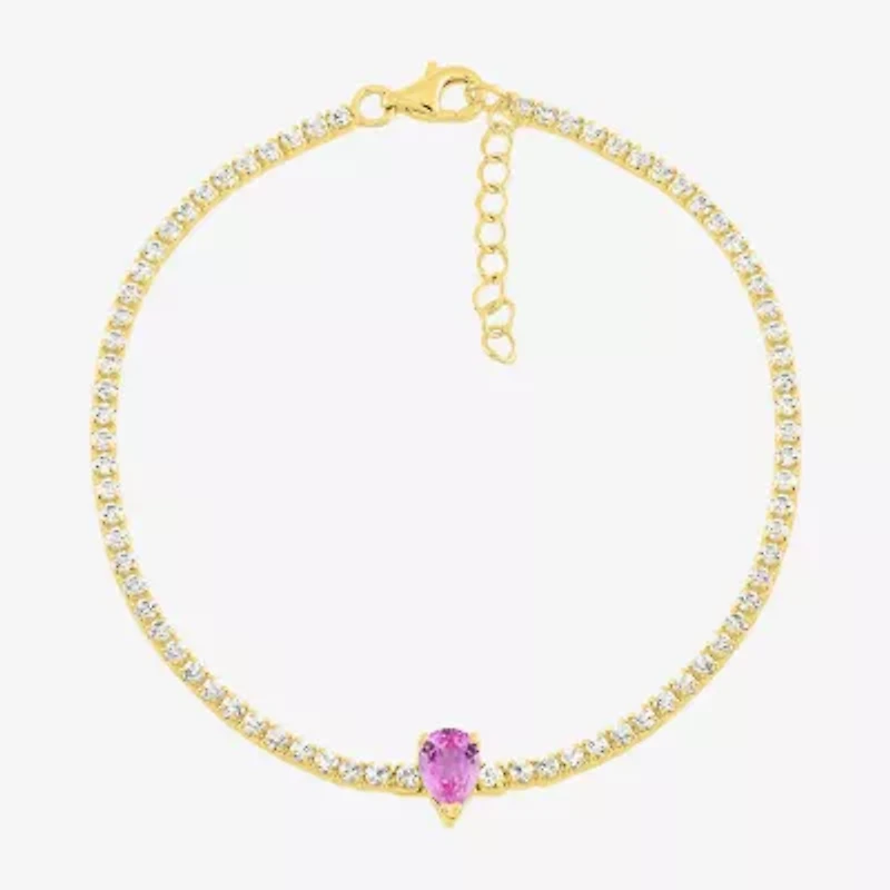 Limited Quantities! Womens Lab Created Pink Sapphire 14K Gold Over Silver Tennis Bracelet