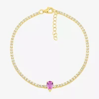 Limited Quantities! Womens Lab Created Pink Sapphire 14K Gold Over Silver Tennis Bracelet