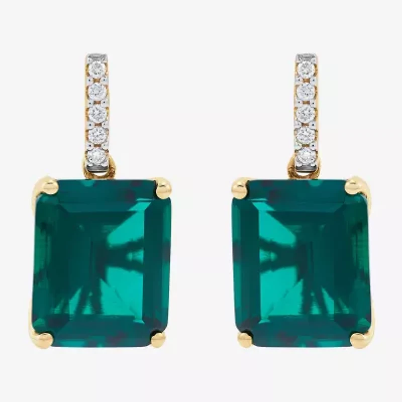 Limited Quantities! Womens 1/10 CT. T.W. Lab Created Green Emerald 14K Gold Drop Earrings