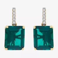 Limited Quantities! Womens 1/10 CT. T.W. Lab Created Green Emerald 14K Gold Drop Earrings