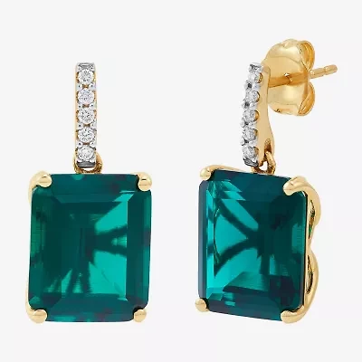 Limited Quantities! Womens 1/10 CT. T.W. Lab Created Green Emerald 14K Gold Drop Earrings