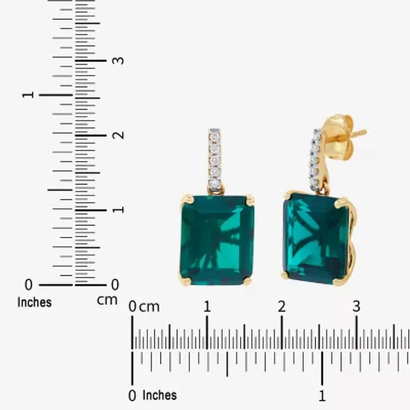 Limited Quantities! Womens 1/10 CT. T.W. Lab Created Green Emerald 14K Gold Drop Earrings