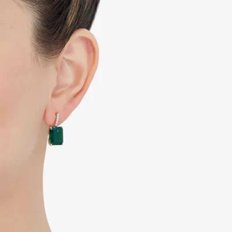 Limited Quantities! Womens 1/10 CT. T.W. Lab Created Green Emerald 14K Gold Drop Earrings