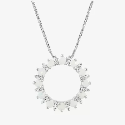 Womens Lab Created White Opal Sterling Silver Circle 18 Inch Pendant Necklace