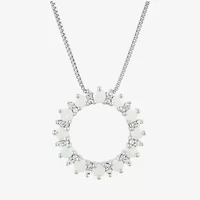 Womens Lab Created White Opal Sterling Silver Circle 18 Inch Pendant Necklace
