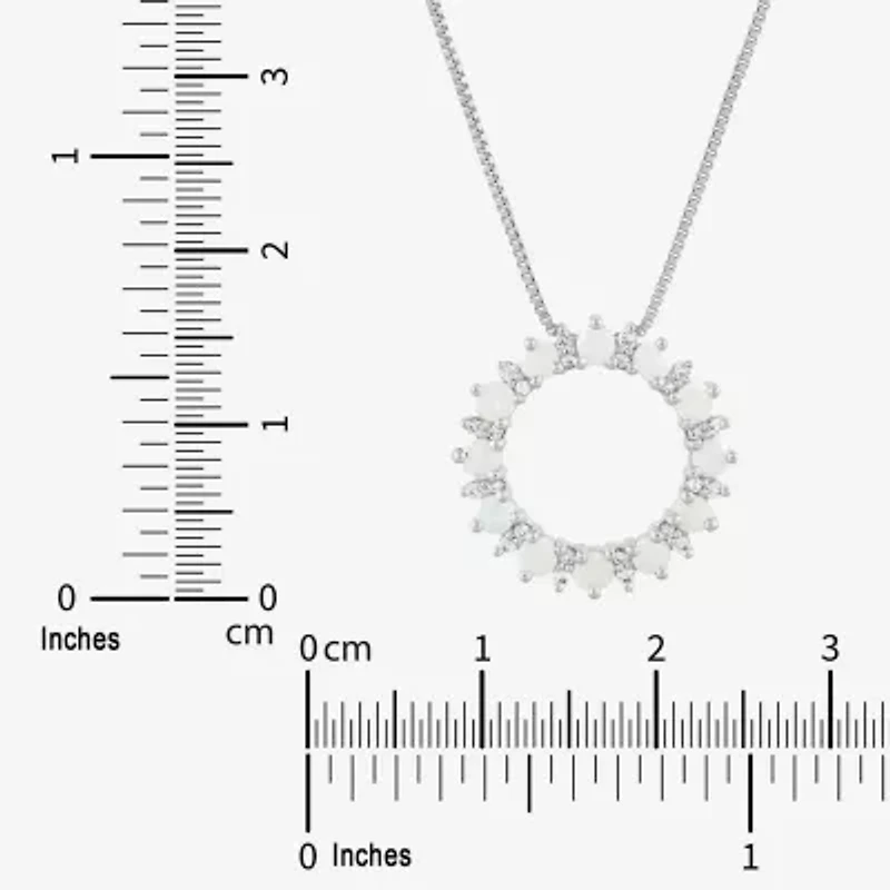 Womens Lab Created White Opal Sterling Silver Circle 18 Inch Pendant Necklace