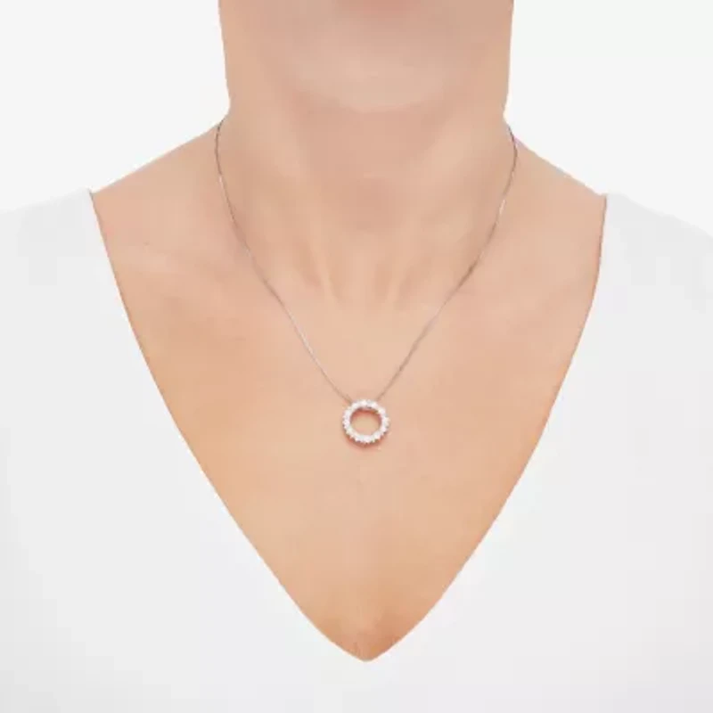Womens Lab Created White Opal Sterling Silver Circle 18 Inch Pendant Necklace