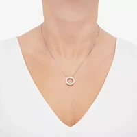 Womens Lab Created White Opal Sterling Silver Circle 18 Inch Pendant Necklace