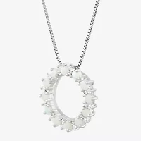 Womens Lab Created White Opal Sterling Silver Circle 18 Inch Pendant Necklace