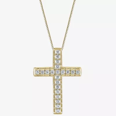 Womens 1/2 CT. T.W. Natural White Diamond 14K Gold Cross 18 Inch Pendant Necklace