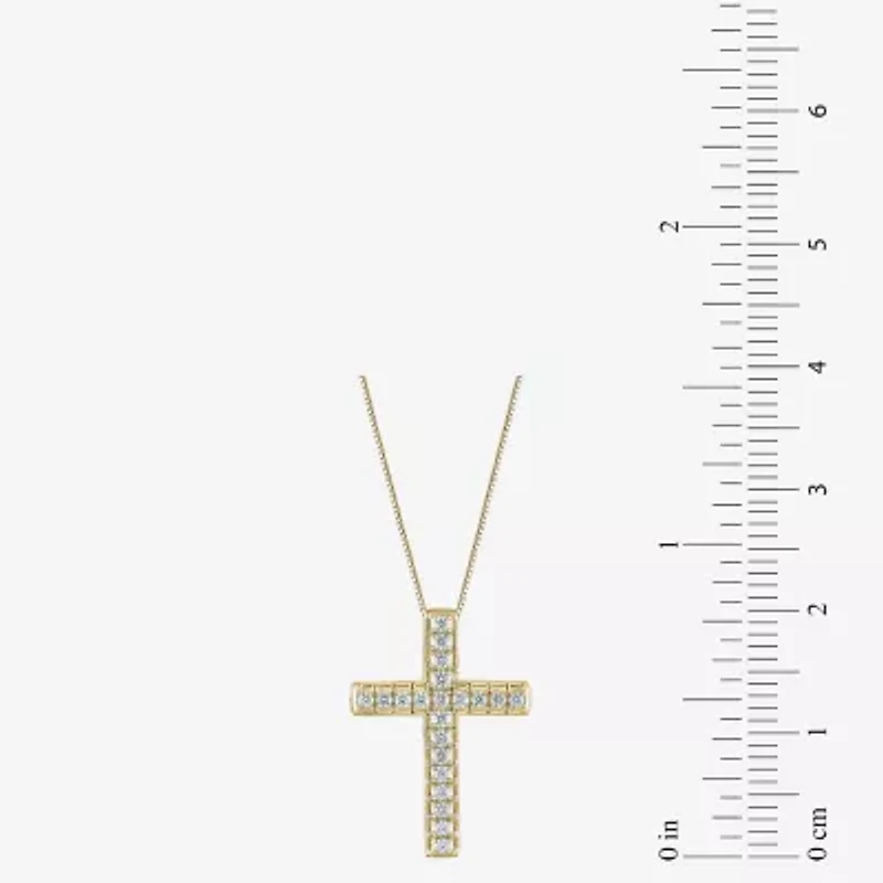Womens 1/2 CT. T.W. Natural White Diamond 14K Gold Cross 18 Inch Pendant Necklace