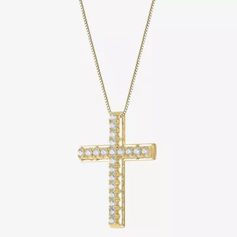 Womens 1/2 CT. T.W. Natural White Diamond 14K Gold Cross 18 Inch Pendant Necklace