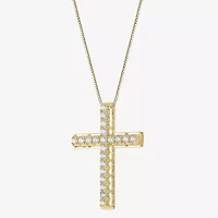 Womens 1/2 CT. T.W. Natural White Diamond 14K Gold Cross 18 Inch Pendant Necklace