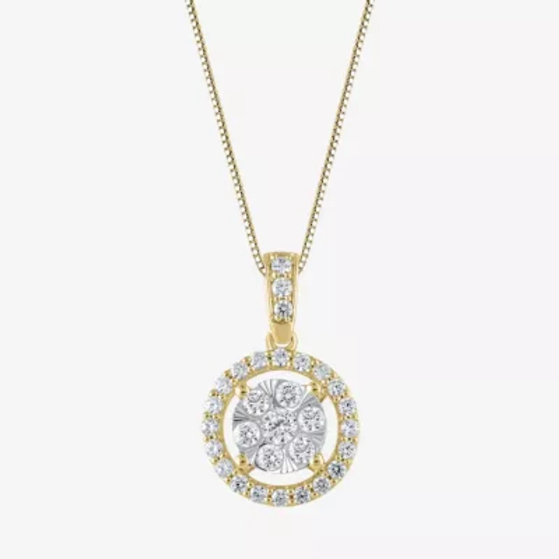 (F / Vs2) Womens 1/2 CT. T.W. Lab Grown White Diamond 14K Gold Round 18 Inch Pendant Necklace