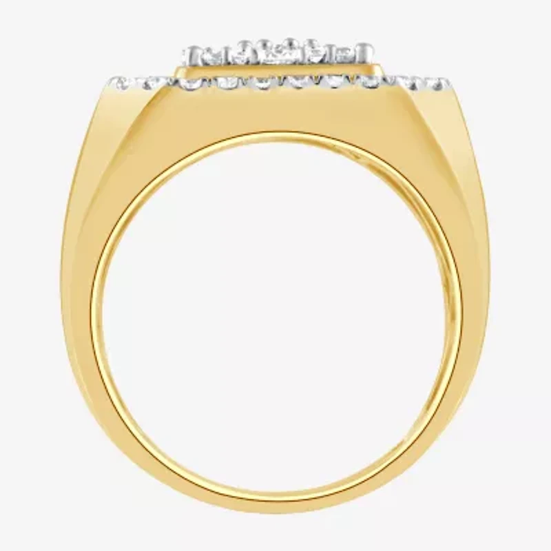 (F / Si2) Mens 2 CT. T.W. Lab Grown White Diamond 14K Gold Over Silver Halo Side Stone Fashion Ring