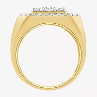 (F / Si2) Mens 2 CT. T.W. Lab Grown White Diamond 14K Gold Over Silver Halo Side Stone Fashion Ring