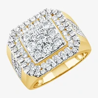 (F / Si2) Mens 2 CT. T.W. Lab Grown White Diamond 14K Gold Over Silver Halo Side Stone Fashion Ring