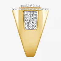 (F / Si2) Mens 2 CT. T.W. Lab Grown White Diamond 14K Gold Over Silver Halo Side Stone Fashion Ring