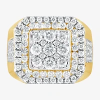 (F / Si2) Mens 2 CT. T.W. Lab Grown White Diamond 14K Gold Over Silver Halo Side Stone Fashion Ring