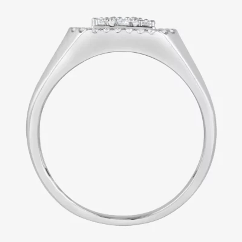 (F / Si2) Mens 1 CT. T.W. Lab Grown White Diamond Sterling Silver Halo Side Stone Fashion Ring