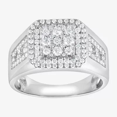 (F / Si2) Mens 1 CT. T.W. Lab Grown White Diamond Sterling Silver Halo Side Stone Fashion Ring